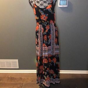 Orange blue green floral dress Boho